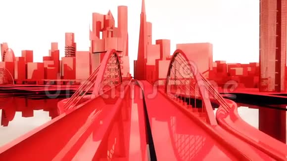 城市红色城市建筑中移动摄像机的抽象动画视频的预览图