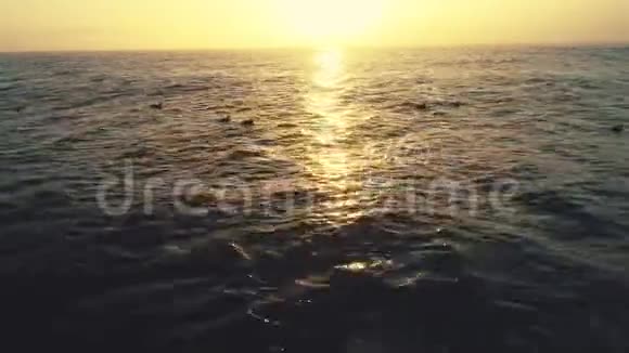 海浪和美丽的日出在涟漪的水面上视频的预览图