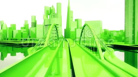 城市绿色城市建筑中摄像机的抽象动画视频的预览图