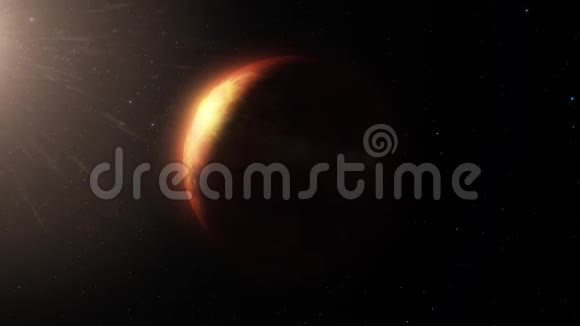 观现实的空间氛围闪烁的星星和行星慢慢旋转被太阳照亮在左侧视图视频的预览图