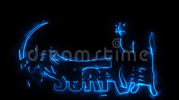 蓝色燃烧霓虹灯冲浪动画运动图形视频的预览图