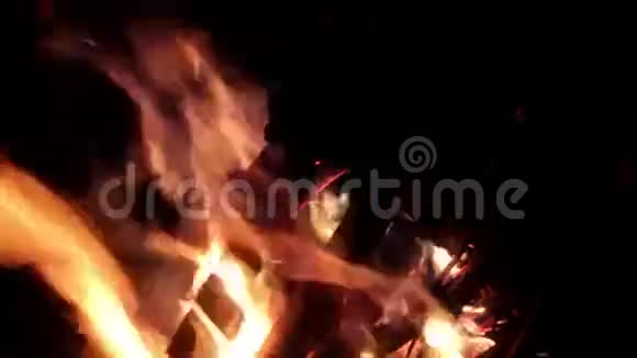 篝火晚会黑暗背景上的巨大火焰火的声音视频的预览图