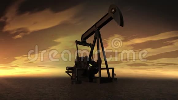 石油工业泵日落时分在沙漠中生产原油的油驴视频的预览图