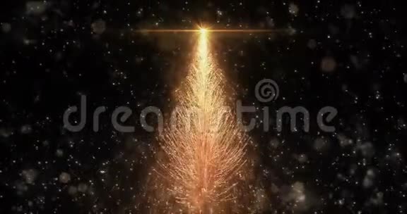 动画金圣诞树之星背景无缝环4k分辨率视频的预览图