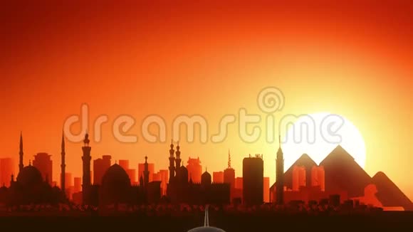 开罗埃及航空公司脱离天际线黄金背景视频的预览图