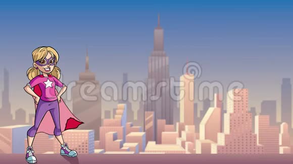 小超级女孩城市背景视频的预览图