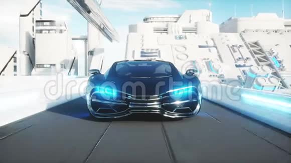 黑色未来派电动汽车在科幻都市里开得很快未来的概念逼真的4k动画视频的预览图