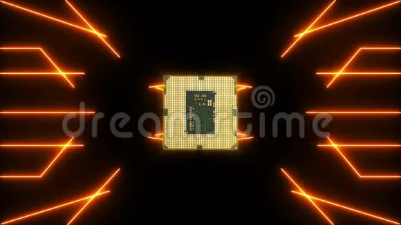 带CPU的橙色移动电子未来路板无缝循环视频视频的预览图