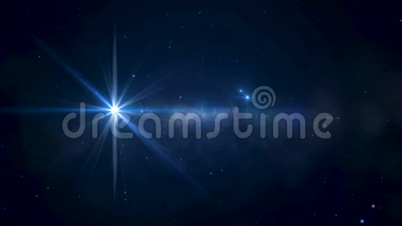 星场动画运动背景的星场和镜头耀斑一颗明亮的星星的动画视频的预览图