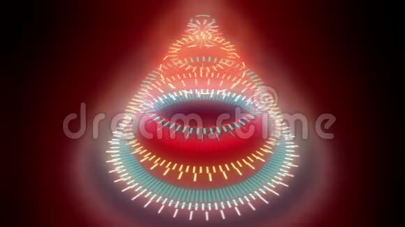 造型奇特的圣诞树与钥匙黑色背景组成彩色机械螺旋轮视频的预览图