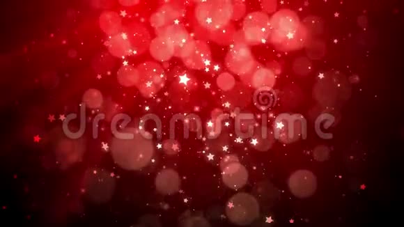 圣诞节背景红色主题与闪闪发光的粒子雪花星落和发光的灯光循环视频的预览图