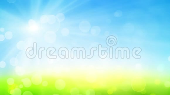 夏天天空草模糊青蓝波克自然背景光线无缝抽象发光背景视频的预览图