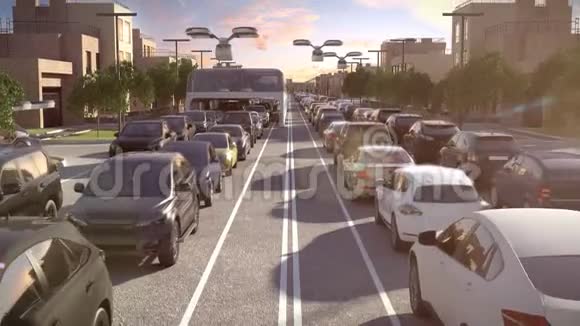 未来的城市交通日落的景色三维动画4k视频的预览图