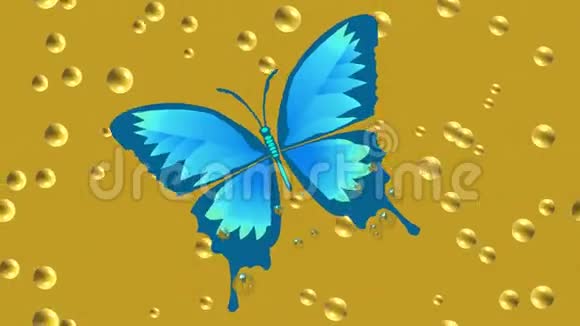 视频动画蓝色热带蝴蝶溺水啤酒视频的预览图