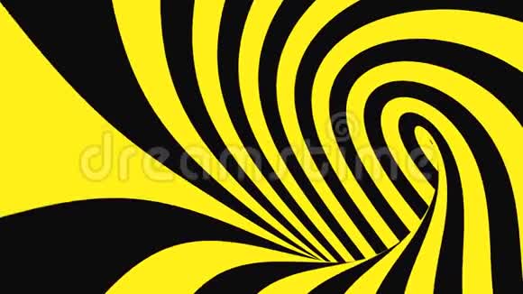 黑色和黄色的迷幻光学错觉抽象催眠动画背景螺旋几何环形壁纸视频的预览图