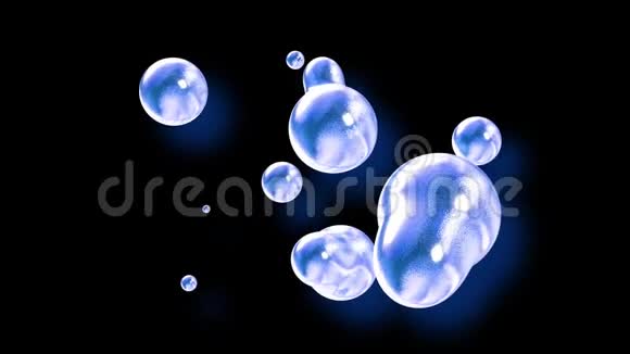 把流星的抽象背景放大就像玻璃滴或充满蓝色火花的球体融合在一起视频的预览图