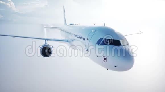 乘客飞行飞机动画日光云彩飞机的凝结痕迹现实的4k动画视频的预览图