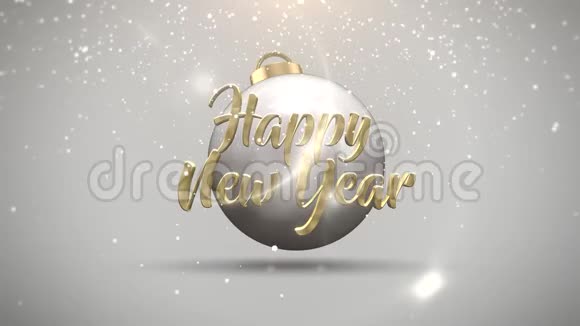 动画特写新年快乐文字运动球和白色背景雪花视频的预览图