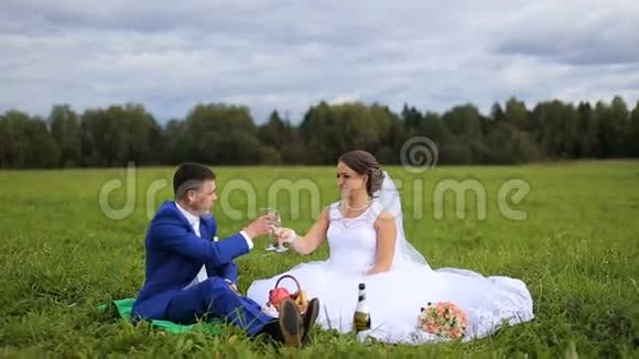 夏日绿茵草地上的新郎新娘视频的预览图