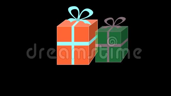 黑色背景上的彩色礼品盒生日快乐祝贺动画横幅礼品店视频的预览图