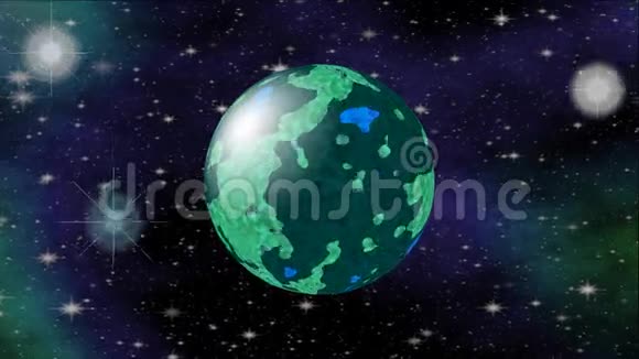 外层空间的深蓝色和绿色行星宇宙科幻视频三维电脑生成视频的预览图