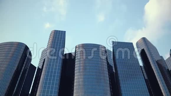 高角度垂直方法城市解决城市与摩天大楼写字楼和公寓3D视频的预览图