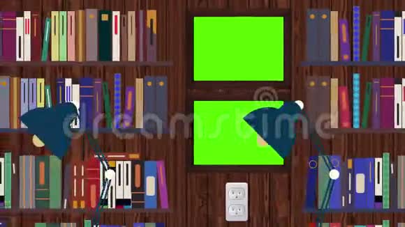 卡通图书馆与绿色屏幕放置您自己的内容视频的预览图