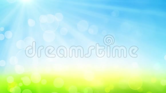 夏天天空草模糊青蓝波克自然背景光线无缝抽象发光背景视频的预览图