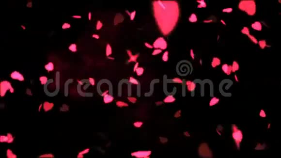 情人节快乐红色短信情人节抽象背景飞扬的心和粒子黑色背景视频的预览图