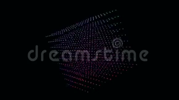 改变颜色粒子在白色背景上对角旋转的三维立方体无缝环的动画视频的预览图