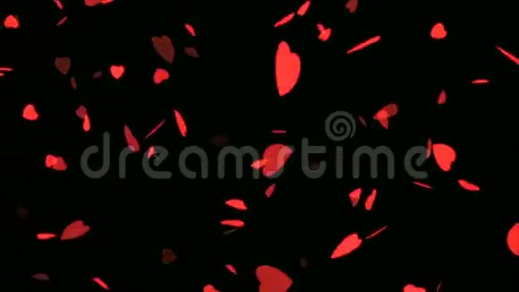 情人节快乐黄金文本情人节抽象背景飞扬的心和粒子黑色背景视频的预览图