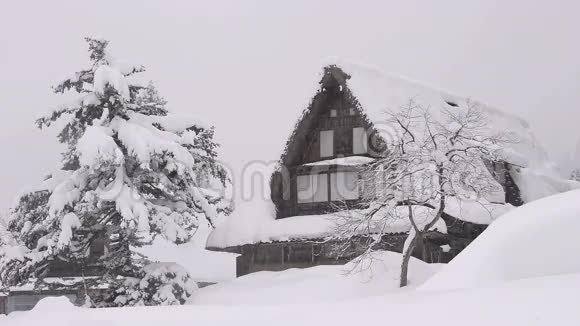 落在房子上的雪在日本的丰山视频的预览图