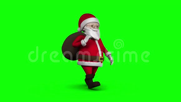 卡通圣诞老人在绿色背景上行走视频的预览图