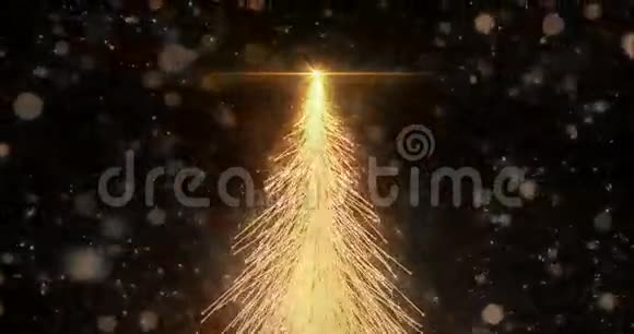 动画金圣诞枞树星背景无缝环4k分辨率视频的预览图