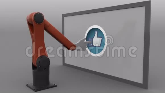 工业机器人手臂点击拇指向上像按钮自动化社交媒体推广概念无缝环形4K夹子视频的预览图