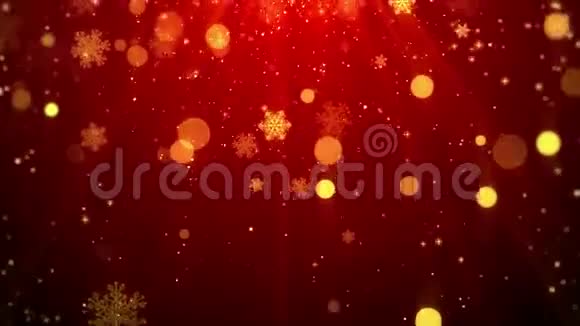 圣诞节背景运动图形镜头红色主题与闪闪发光的粒子雪花飘落和灯光循环视频的预览图