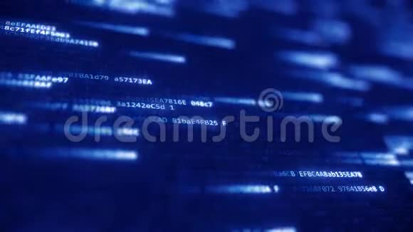 计算机屏幕上闪烁的蓝色十六进制符号循环三维动画视频的预览图
