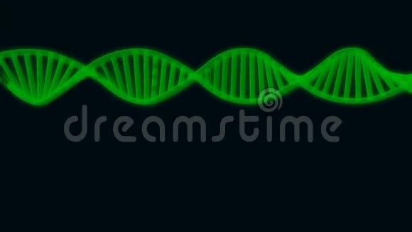 蓝色背景上3D半透明绿色DNA链旋转摘要黑色背景下DNA链的旋转视频的预览图