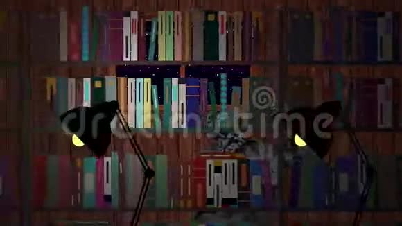 卡通图书馆有书架阅读灯和夜光灯视频的预览图