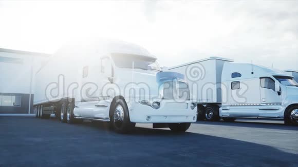 物流中心与白色3D模型的卡车物流运输和商业概念真实电影4K视频的预览图