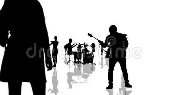 计算机生成的动画与音乐家的人的轮廓向相机移动无缝循环动画视频的预览图