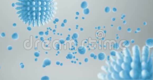 3D染色蓝色细菌病毒在白色灰色梯度背景下流动的细胞医学人类保健视频的预览图