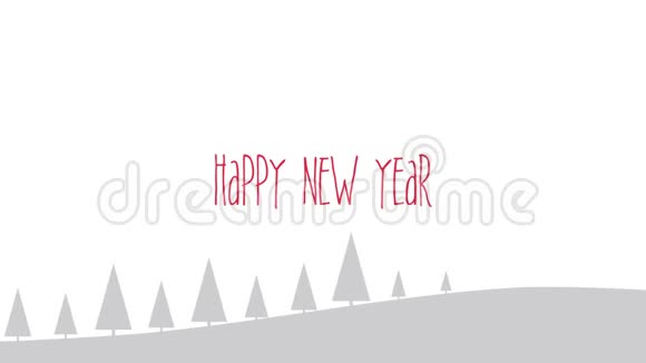 动画特写新年快乐文字山林雪景视频的预览图