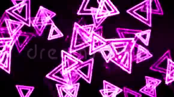 带有霓虹灯效果动画背景背景的紫色发光三角形视频的预览图