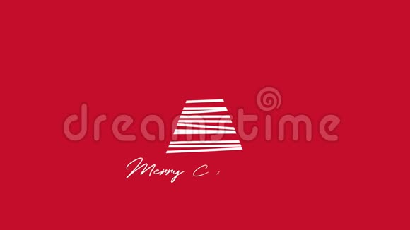 动画特写圣诞快乐文字红色背景的白色圣诞树视频的预览图