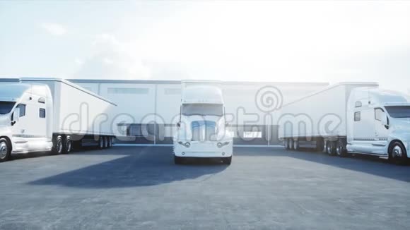 物流中心与白色3D模型的卡车物流运输和商业概念真实电影4K视频的预览图