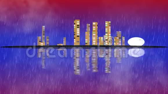 暴风雨天气下的夜晚现代小镇视频的预览图
