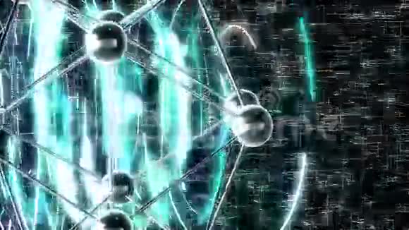 在科幻背景上具有旋转分子的运动可循环图形4k视频的预览图