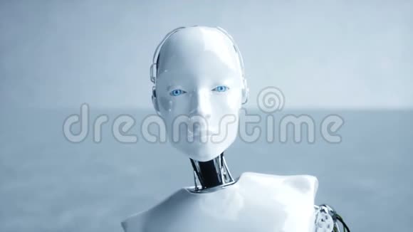 未来派人形女性机器人闲置未来的概念逼真的4K动画视频的预览图
