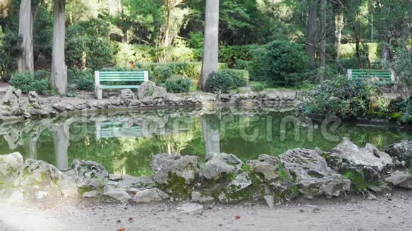 旧公园里的小池塘视频的预览图